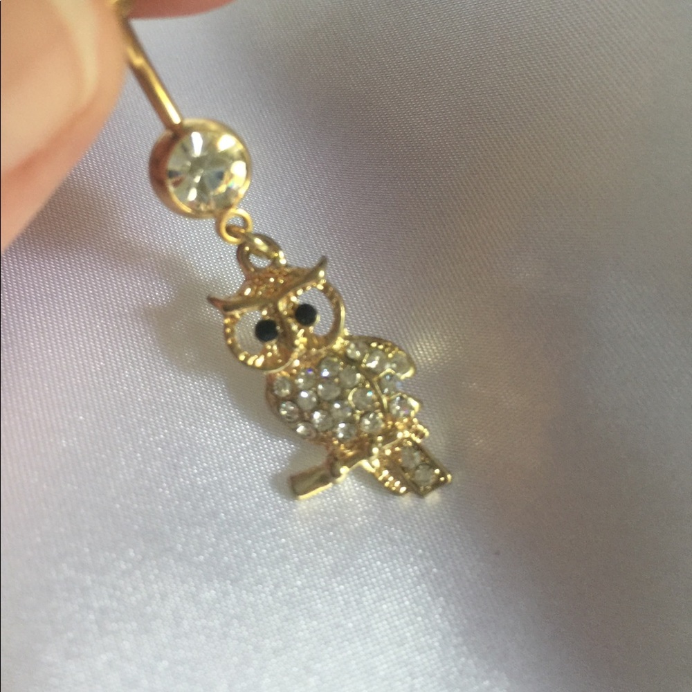 🦋NWT! Surgical Steel Onyx Eyes Owl Belly Ring🦋